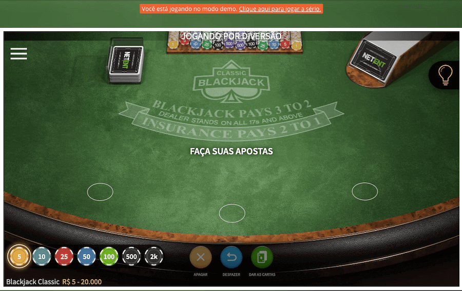 Blackjack modo demo na Betsson