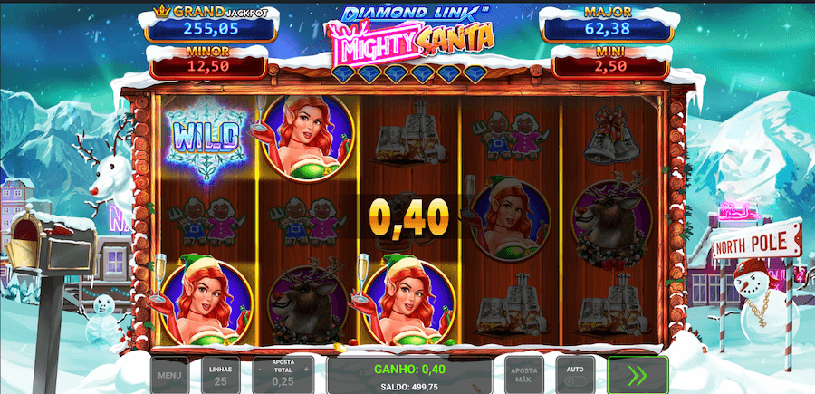 Efeitos audiovisuais de Diamond Link Mighty Santa slot