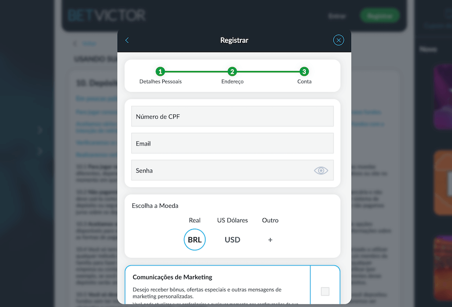 Finalizar cadastro BetVictor