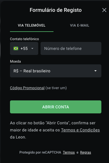 Inscription à Leon Casino via mobile