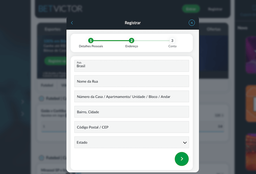 Formulário cadastro BetVictor