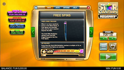 Free Spins no Star Cluster