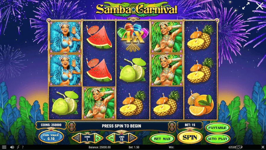 Gráficos e sons de Samba Carnival slots