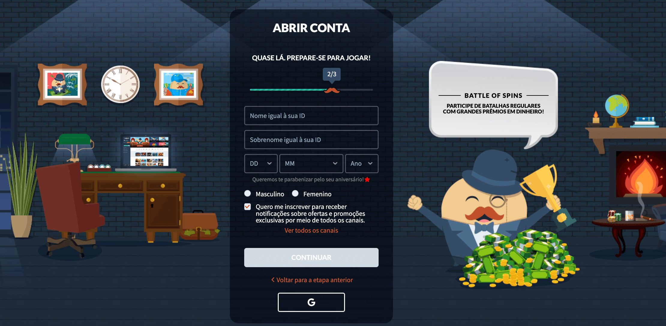 Formulário cadastro Mr Bet