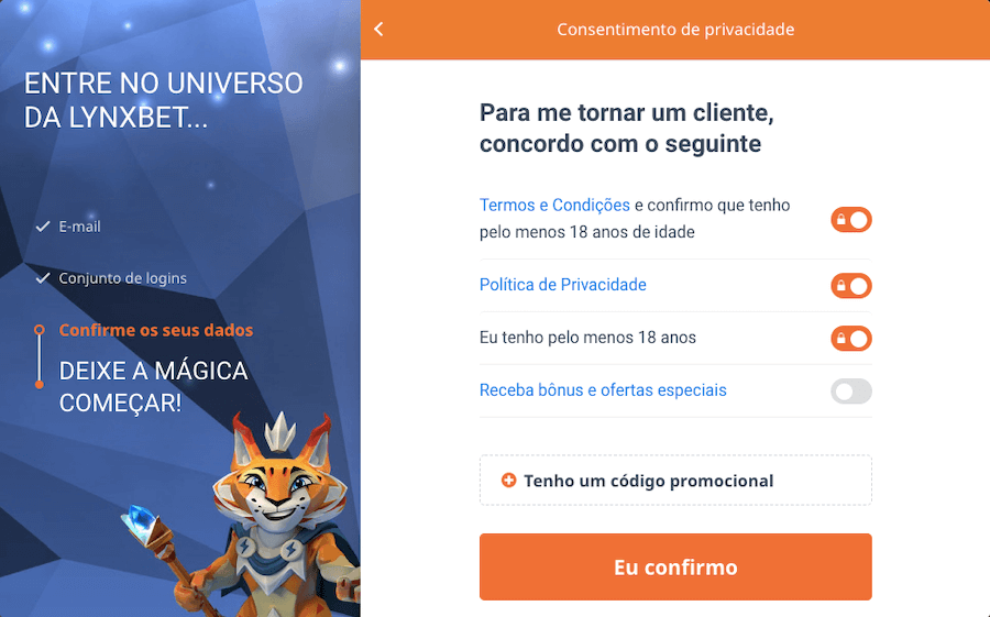 Passo 2 do registro LynxBet