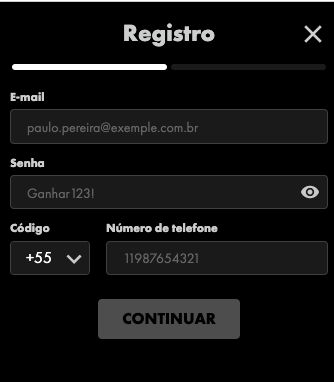 Registro passo 1 Amuletobet