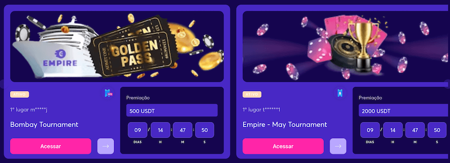 Torneios de jogos caça-níqueis Empire.io