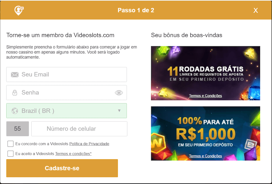 passos abertura de conta videoslots